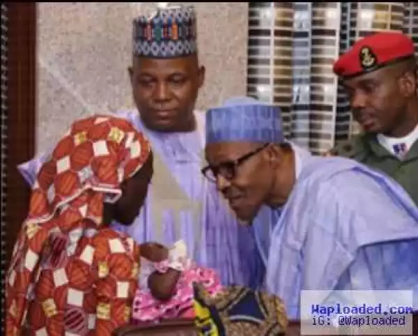 Photos of rescued Chibok girl Amina Nkeki and family at the Presidential Villa (photos)
